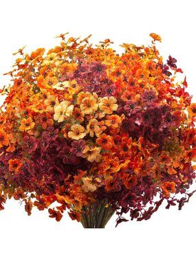 16 Bundles UV Resistant Faux Fall Flowers - Colorful Daisy Decor for Autumn Yard